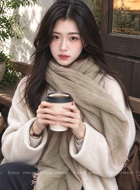 复古文艺感棉麻围巾女新款