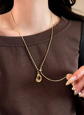 秋冬复古美拉德虎眼石项链女2025