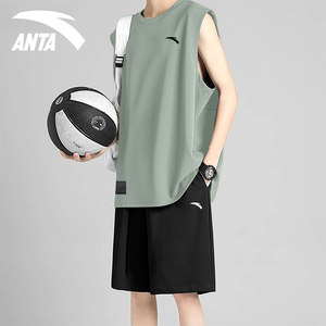 安踏篮球服青少年运动背心套装男夏季宽松跑步无袖t恤短裤训练服