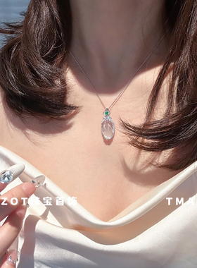 天然冰种叶子吊坠纯银项链