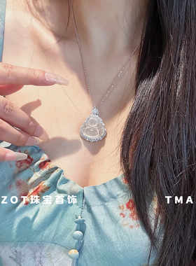 高冰透玉髓佛公项链女冰种