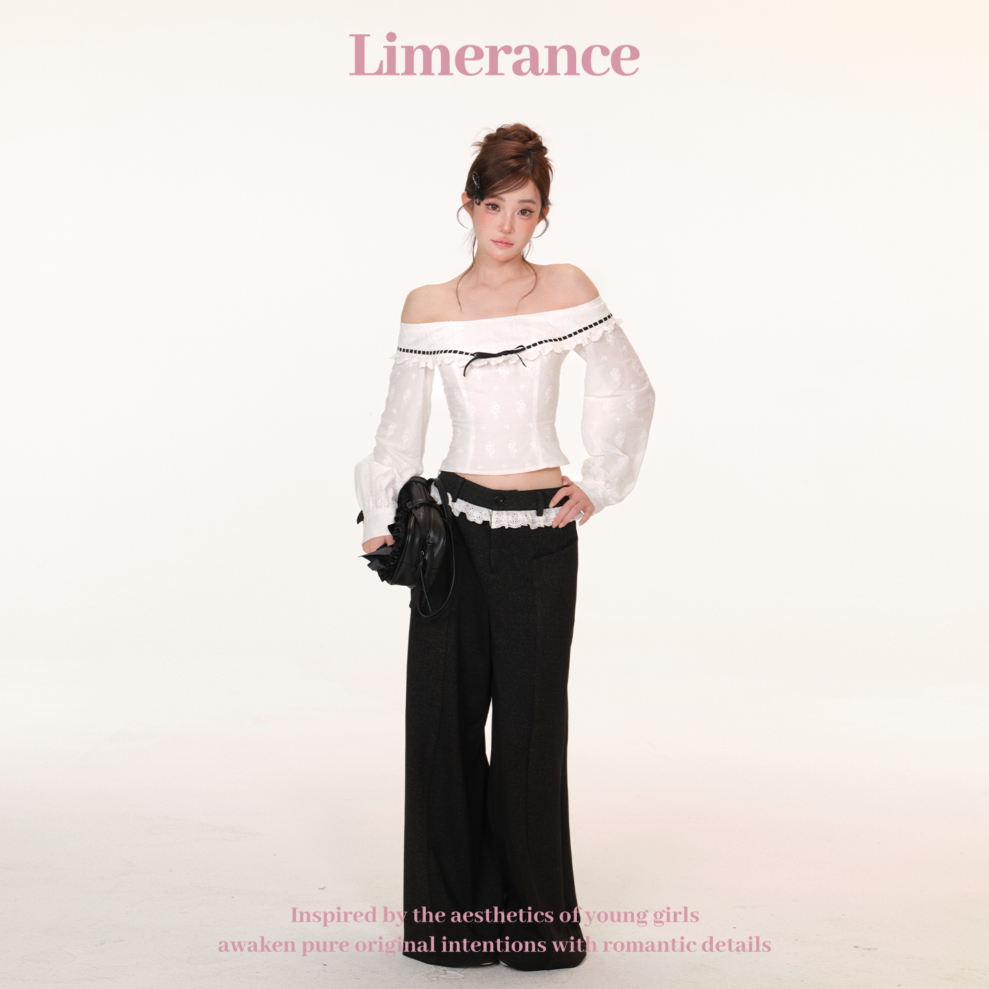 甜梨呆呆 蝶影白巧 秋季一字肩撞色系带绣花上衣女+撞色两穿半裙,淘宝优惠券,粉丝福利购,淘宝优惠卷