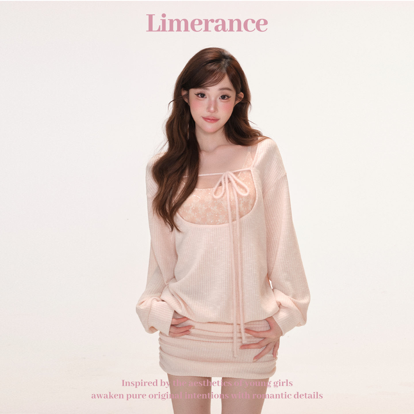 甜梨呆呆山杏甜奈 2025秋冬季新款长袖藕粉色连衣裙+内搭吊带上衣,淘宝优惠券,粉丝福利购,淘宝优惠卷