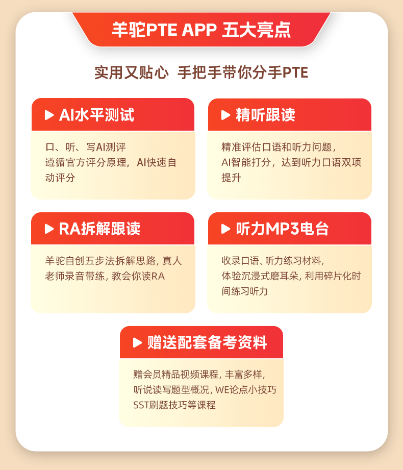 羊驼PTE app plus会员网课/ra5步拆解提分鸡精日更ai测评机经题库 - 图0