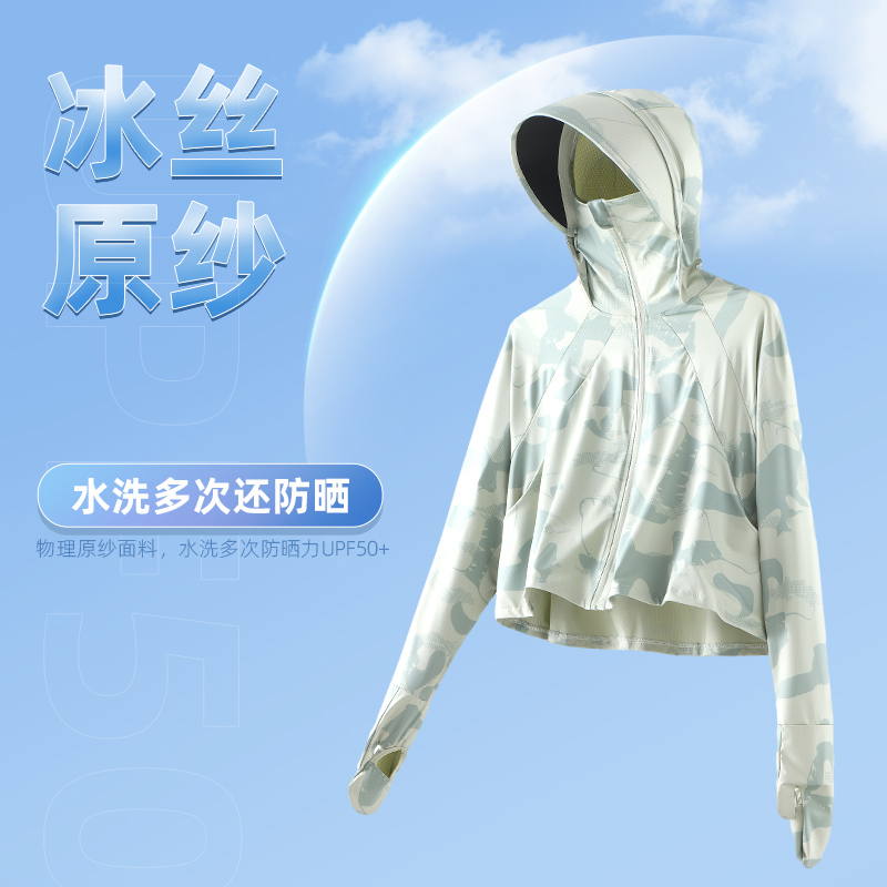 冰丝原纱防晒衣女夏新款加长黑胶户外防紫外线UPF50+骑车防晒服潮 - 图0