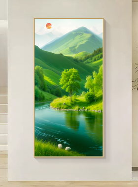 网红水画生财山景画入户风代玄装饰走廊过水道壁画现关简约流客厅