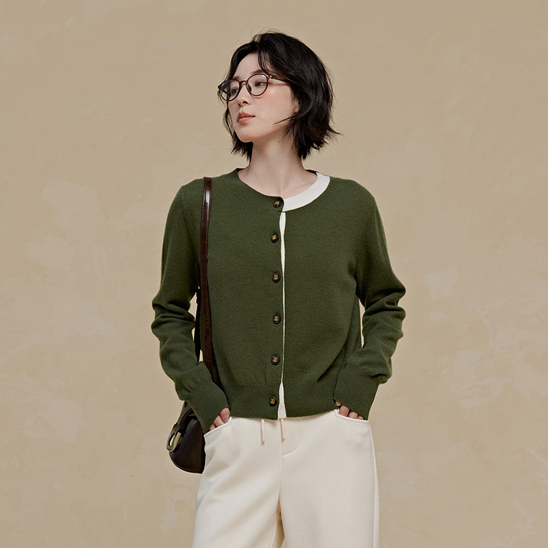 PIT复古绿色长袖毛针织衫开衫女2025秋季新款毛衣上衣百搭显瘦 - 图0