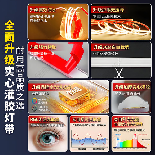 led灯带24v户外防水超亮自粘线形灯家用客厅吊顶氛围灯COB软灯条 - 图2