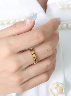 S925纯银铜钱戒指2025新款爆款轻奢小众设计感开口可调钱币食指戒