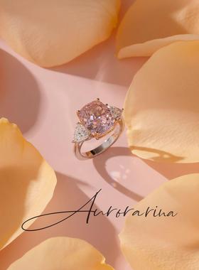 爆闪浪漫粉锆石戒指女纯银轻奢高级感粉水晶时尚甜美开口指环