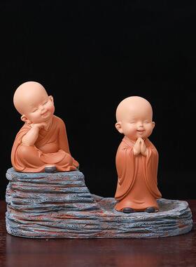 新中式小和尚家居茶桌禅意摆件装饰品可爱公仔办公室桌面小摆设女