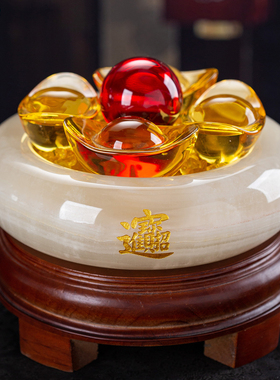 藏钰福玉石聚宝盆招财摆件