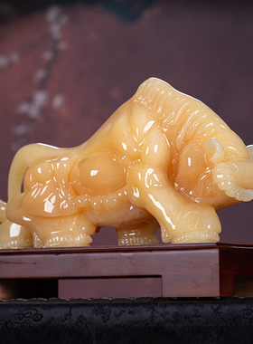 藏钰福牛气冲天旺市玉石牛摆件