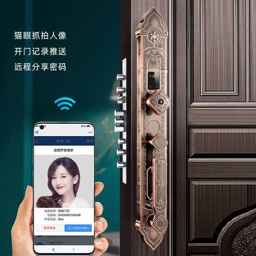 亿联智能别墅对开门带摄像头门锁3D人脸识别指纹密码双开大铜门锁 - 图2