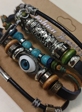 复古民族风皮革编织眼睛手链多层百搭异域风情侣闺蜜个性网红