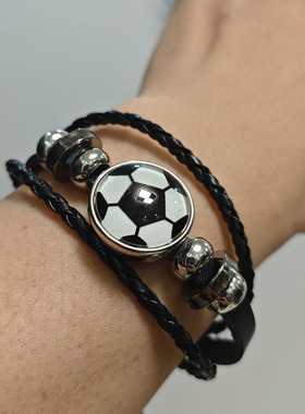 欧美时尚流行饰品个性串珠足球球迷周边皮革手链纪念跨境运动