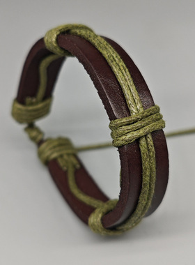 欧美网红撞色手链设计复古牛皮抽绳简约编织真皮手绳可调一件