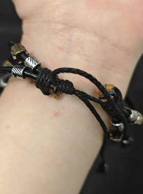 蓝色眼睛手链复古民族风皮革编织