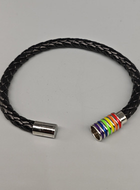 欧美热销皮革编织手链简约多色彩虹磁铁吸扣PU皮手链跨境新款饰品