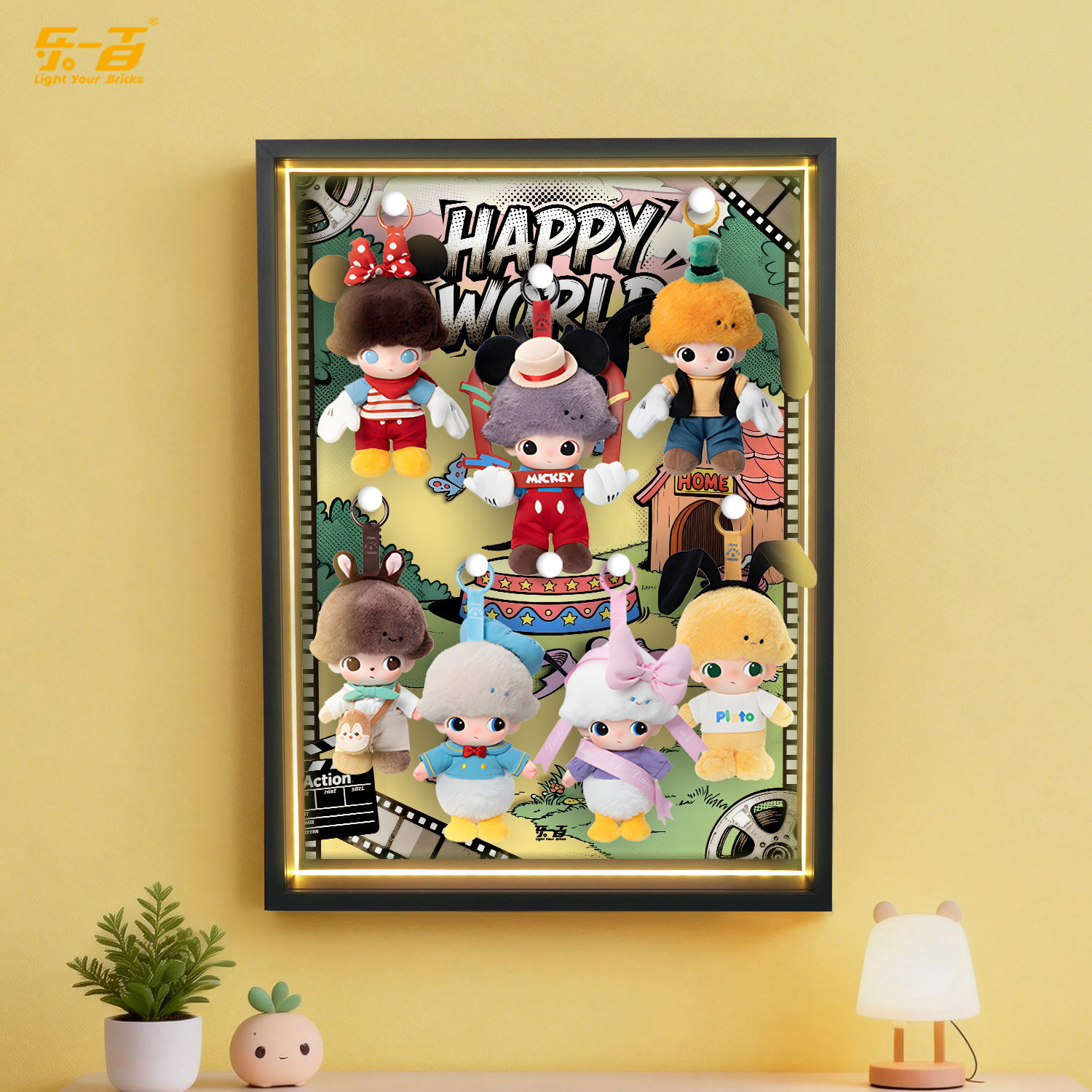 乐一百用泡泡玛特DIMOO WORLD迪士尼毛绒搪胶系列相框灯光展示盒,淘宝优惠券,粉丝福利购,淘宝优惠卷