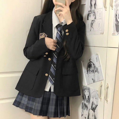 jk制服西装外套女秋冬季原创款学院风黑色校供感小个子西服上衣女-图0