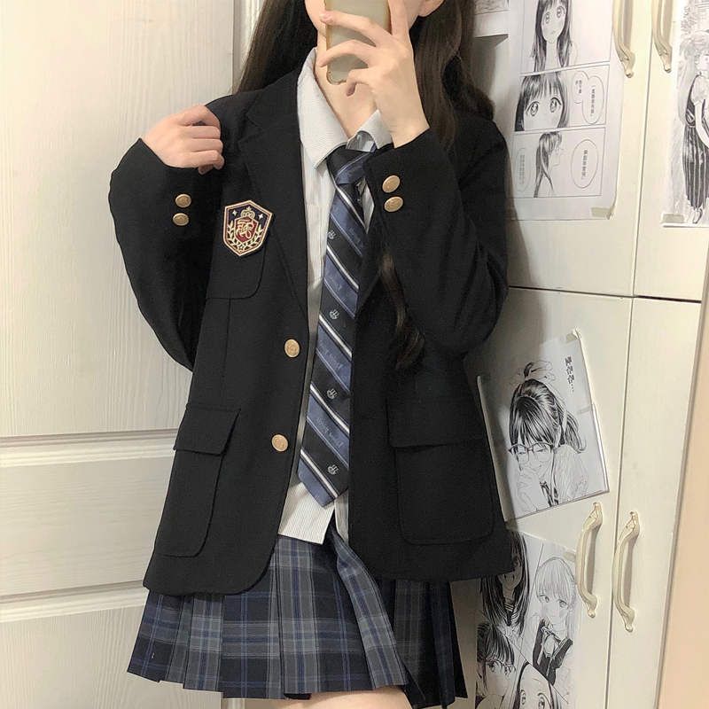 jk制服西装外套女秋冬季原创款学院风黑色校供感小个子西服上衣女