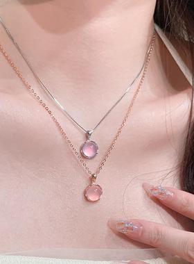 项链女款粉水晶吊坠项链轻奢小众锁骨链女高级感首饰配饰品颈链女