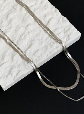 银色双层叠戴蛇骨项链女新款2025爆款锁骨链轻奢小众夏天颈链配饰