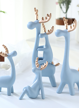 北欧风办公五口小鹿树脂家居装饰