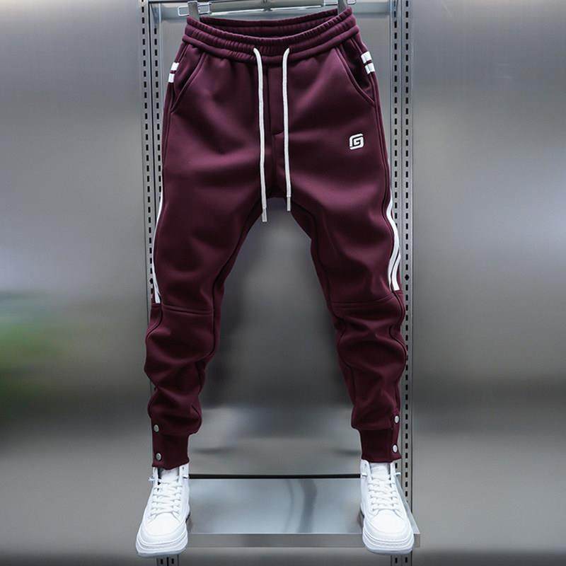 潮牌男士加绒卫裤2025年秋冬季新款高端刺绣拼接束脚休闲运动男裤,淘宝优惠券,粉丝福利购,淘宝优惠卷