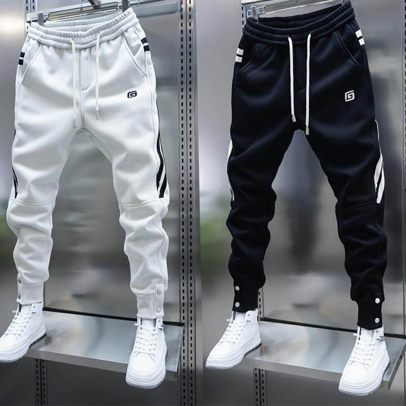 潮牌男士加绒卫裤2025年秋冬季新款高端刺绣拼接束脚休闲运动男裤,淘宝优惠券,粉丝福利购,淘宝优惠卷