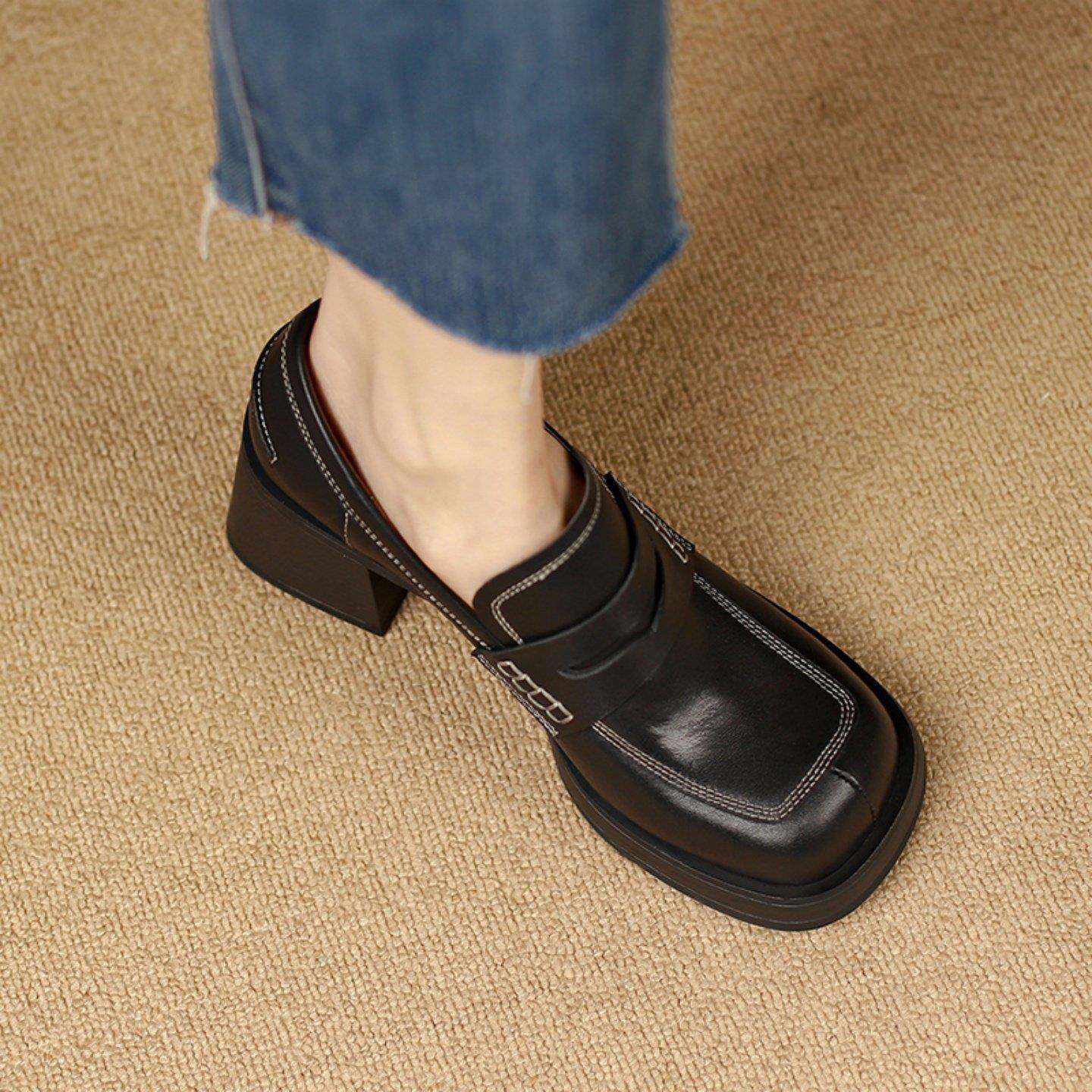 英伦风粗跟小皮鞋女2025春秋新款百搭通勤深口单鞋软底舒适乐福鞋,淘宝优惠券,粉丝福利购,淘宝优惠卷