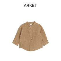 ARKET newborn pure cotton long sleeve upright collar shirt blouses deep beige 2023 Winter new 0956436005