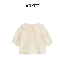 ARKET girl pure cotton long sleeve lotus leaf collar embroidery printed blouse 2023 winter new 1209354001