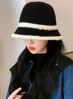 黑色针织渔夫帽素颜显脸小水桶帽