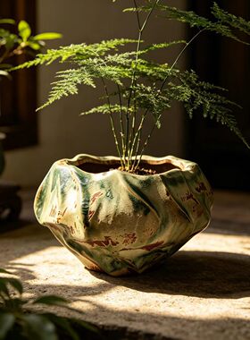 景德镇陶瓷花盆侘寂风客厅桌面