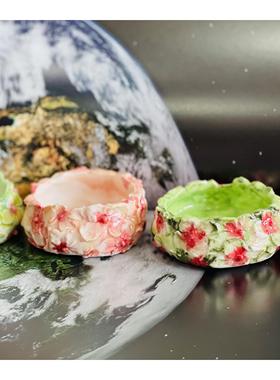 瓷蓓手捏造景花碗陶瓷高温釉下绣球花小碟收纳小花盆乔迁新居礼物