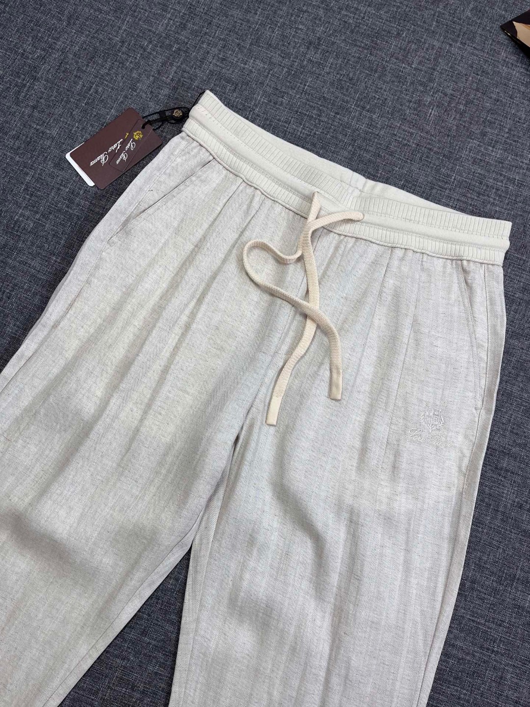 意式LP老钱风欧美轻奢男装25夏季亚麻天丝松紧腰系绳直筒休闲裤