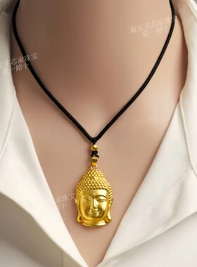 古法黄金佛头吊坠男女如来佛永保平安金包银吊坠佛祖纯金实心挂坠