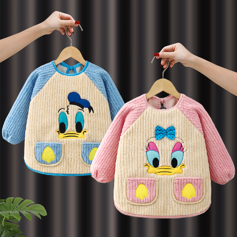 Baby smock, autumn and winter long-sleeved children's bib, waterproof and anti-dirty, men's and women's back-to-back eating and dressing baby outer apron
