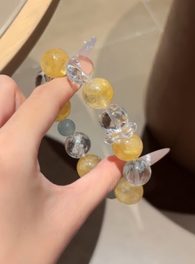 天然海蓝宝黄胶花白水晶手链女款时尚百搭饰品礼物送女友闺蜜