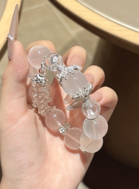 天然奶白水晶手链女款16mm时尚百搭饰品礼物送女友闺蜜
