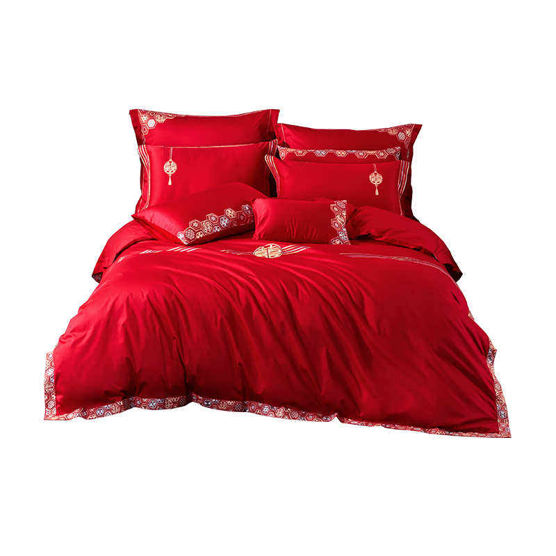 罗莱家纺结婚四件套婚床上用品大红色喜庆被囍嫁婚庆六件套旗舰店,淘宝优惠券,粉丝福利购,淘宝优惠卷