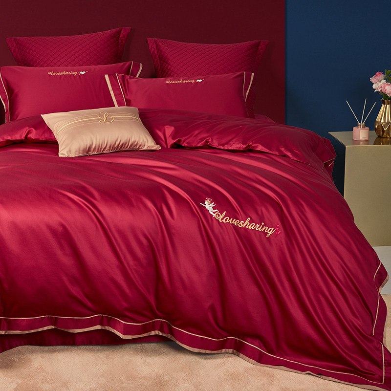 罗莱家纺结婚六件套婚庆床上用品纯棉被套全棉60支贡缎大红色床单,淘宝优惠券,粉丝福利购,淘宝优惠卷