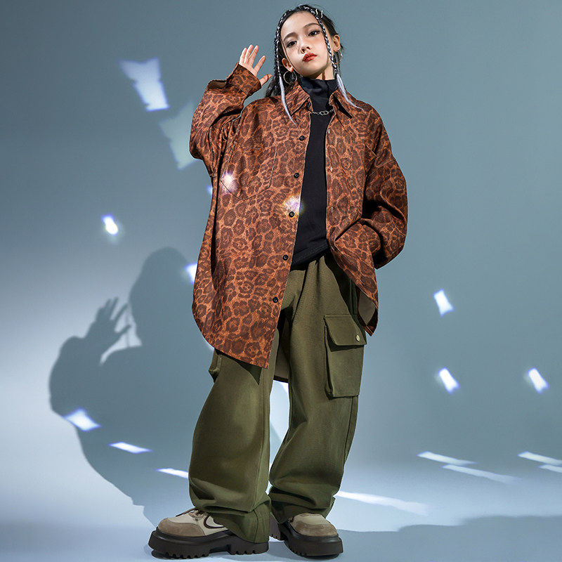 儿 童街舞服hiphop嘻哈豹纹衬衫套装男女孩少儿元旦爵士舞演出服,淘宝优惠券,粉丝福利购,淘宝优惠卷
