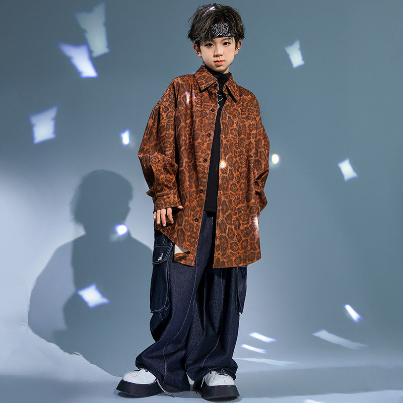 儿 童街舞服hiphop嘻哈豹纹衬衫套装男女孩少儿元旦爵士舞演出服,淘宝优惠券,粉丝福利购,淘宝优惠卷