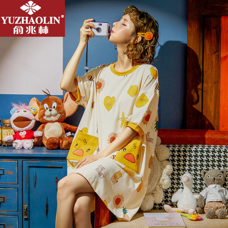 俞兆林夏季睡裙女短袖可爱全棉睡衣 俞兆林虹妙睡裙