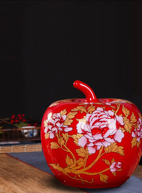 景德镇陶瓷器中国红花瓶家居工艺品客厅装饰品插花瓷瓶摆件结婚