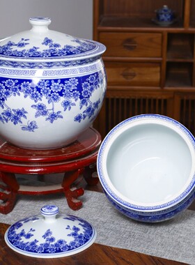 青花陶瓷密封储物罐茶叶米酒猪油盐面粉防潮虫五谷杂粮桶腌菜米缸