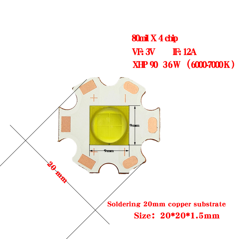 DC 3V 6V XHP90灯珠大功率LED36- 60w陶瓷灯珠手电筒工矿灯潜水灯 - 图0